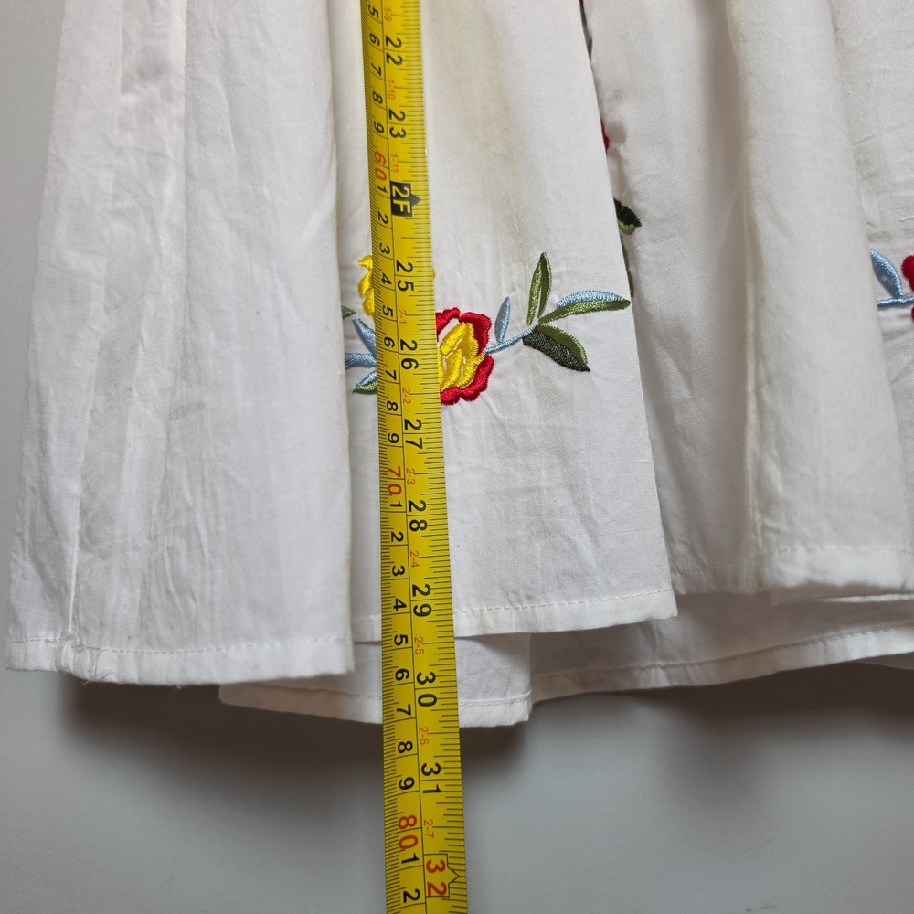 Floral Embroidered Smocked Off Shoulder Mini Dress White Size Small - Picture 5 of 9